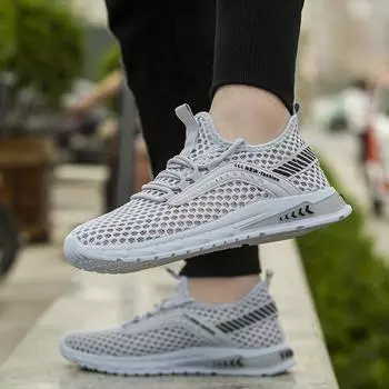 Мужская обувь Летние сетчатые мужские кроссовки Дышащая низкая спортивная повседневная обувь Студенческая обувь Забродная обувь 39 чёрный