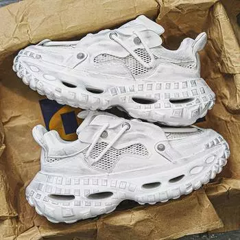 Мужская обувь Летняя дышащая сетчатая обувь Полая подошва с толстой подошвой, увеличивающая рост, универсальная спортивная обувь 39