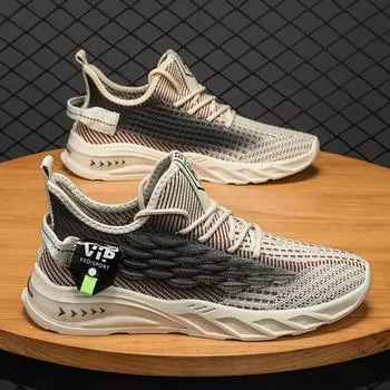 Мужская обувь летняя дышащая сетчатая обувь универсальная повседневная беговая мягкая подошва мужская увеличивающая рост черная спортивная модная обувь 39 бежевый