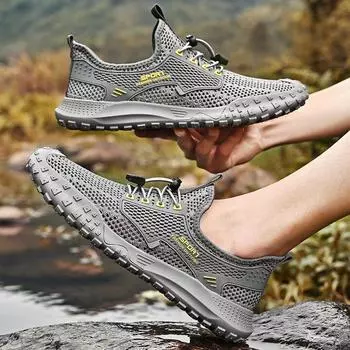 Мужская обувь летняя дышащая тонкая мужская сетчатая обувь с одной педалью повседневная спортивная обувь мужская полая сетчатая обувь 38 чёрный