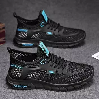 Мужская обувь летняя дышащая тонкая сетчатая полая сетчатая обувь спортивная повседневная мужская беговая легкая модная обувь мужская 39 синий