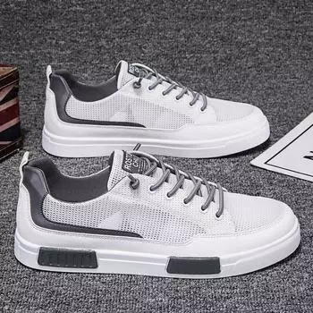 Мужская обувь Летняя мода Дышащая повседневная обувь для мужчин Ажурные сетчатые балетки Академический стиль Трендовая обувь для доски Теннисные туфли для мужчин 39