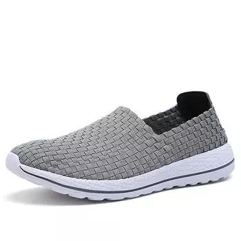 Мужская обувь, летняя, новая, дышащая, плетеная, ручной работы, обувь на плоской подошве, неглубокие мокасины, легкие, повседневные кроссовки для активного отдыха, Zapatillas Hombre 39 серый