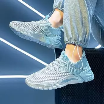 Мужская обувь, летняя, новая модная, дышащая, полая, сетчатая, спортивная, кроссовки для бега, повседневная, универсальная, папина обувь 39