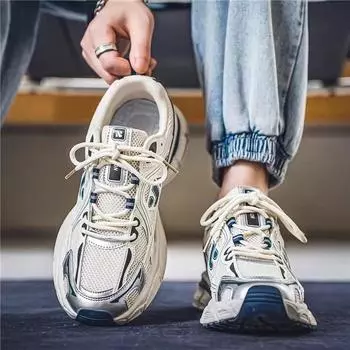 Мужская обувь летняя новая сетчатая беговая дышащая спортивная обувь молодежная повседневная обувь для папы спортивная модная обувь 39 бежевый