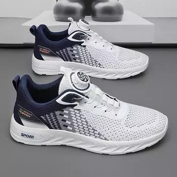 Мужская обувь, летняя, новая, сетчатая, плетеная, кроссовки для бега, дышащая, вращающаяся пряжка, повседневная, спортивная обувь, мужская модная обувь 39 чёрный