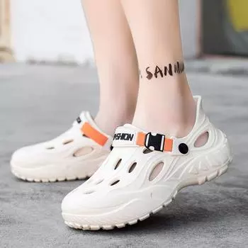 Мужская обувь Летняя обувь с отверстиями Мужская верхняя одежда Сумка Тапочки на каблуке Толстая подошва Нескользящие износостойкие пляжные сандалии для отдыха на открытом воздухе 45 чёрный