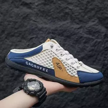 Мужская обувь летняя сумка головные мужские сандалии ленивые одна педаль полые сетчатые мужские сандалии повседневная обувь сетка легкий 39 зелёный