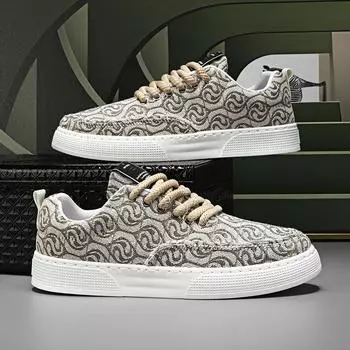 Мужская обувь лето 2024 года новые дышащие парусиновые туфли нескользящие плоские повседневные туфли модные универсальные благоприятные облачные туфли из ткани 39 хаки