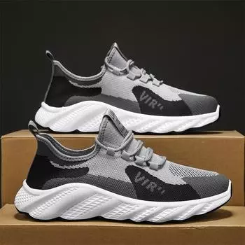 Мужская обувь лето 2024 года новые сетчатые дышащие тонкие сетчатые спортивные туфли с толстой подошвой износостойкие амортизирующие кроссовки для бега 39 серый