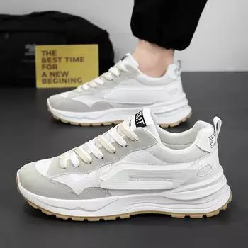 Мужская обувь лето 2024 года, новый модный бренд, на толстой подошве, увеличивающий рост, спортивная и повседневная обувь для пап, студенческие универсальные дышащие маленькие белые туфли 39 белый