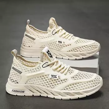 Мужская обувь лето 2025 года, новые полые дышащие повседневные универсальные сетчатые туфли с мягкой подошвой, износостойкие беговые сетчатые спортивные модные туфли 39