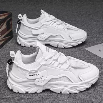 Мужская обувь Лето 2025 Новые повседневные черные кроссовки с сеткой на толстой подошве с увеличенным каблуком Daddy Shoes 39