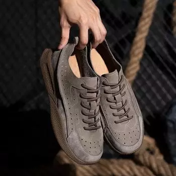 Мужская обувь лето дышащая повседневная кожаная обувь натуральная кожа обувь для скейтборда ретро ручной работы мягкая кожа мягкая подошва универсальная повседневная обувь мужчины 38 серый