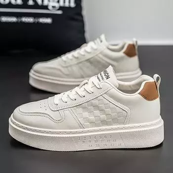 Мужская обувь лето дышащая тренд повседневная обувь для скейтборда мужская премиальная 2024 новая спортивная маленькая белая приливная обувь маленькие белые туфли 39 бежевый