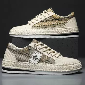 Мужская обувь Лоферы из льняной ткани Fisherman Летние мужские кроссовки Летние плоские парусиновые туфли для мужчин Повседневная обувь для мужчин 39 бежевый