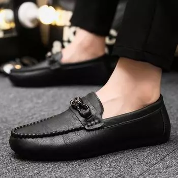 Мужская обувь Love Doudou, мужская повседневная кожаная обувь, черная, деловая, модная, с одной педалью, рабочая, трендовая обувь для вождения 39