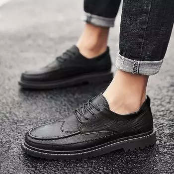 Мужская обувь Martin Shoes Casual British Small Leather Shoes Men s Business All-match Soft Sole 44 чёрный