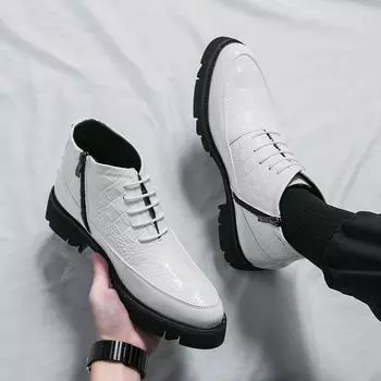 Мужская обувь мода высокие повседневные кожаные ботинки трендовые кожаные туфли с крокодиловым узором на платформе кожаные туфли с острым носком в британском стиле 38
