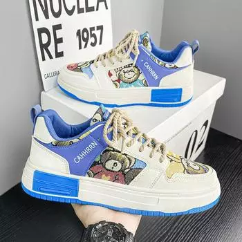 Мужская обувь Модная обувь с вулканизированной подошвой с изображением медвежонка, кроссовки на платформе, дизайнерские теннисные туфли, граффити, весенняя повседневная обувь для мужчин 39 синий