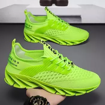 Мужская обувь, модная повседневная дышащая сетчатая повседневная спортивная обувь большого размера с амортизацией лезвий для бега у студентов 39 красный