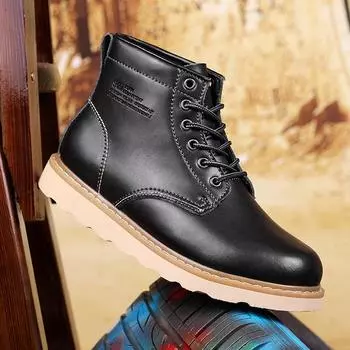 Мужская обувь, модная повседневная кожаная обувь, высокие зимние теплые ботинки для снега, ботильоны для мотоциклистов на шнуровке в стиле милитари 38