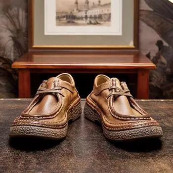 Мужская обувь Модная ретро-ботинка на шнуровке Удобная мужская повседневная кожаная обувь Кожаная мягкая подошва 38 коричневый