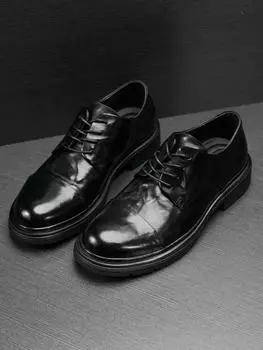 Мужская обувь, модные дышащие деловые туфли на платформе, синие туфли с круглым носком, повседневные туфли для папы 37 чёрный