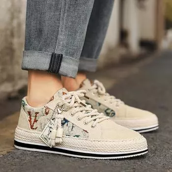 Мужская обувь, модные дышащие вельветовые повседневные мокасины в национальном стиле на одну ногу, мужская обувь для сноуборда, тканевая обувь 39 чёрный