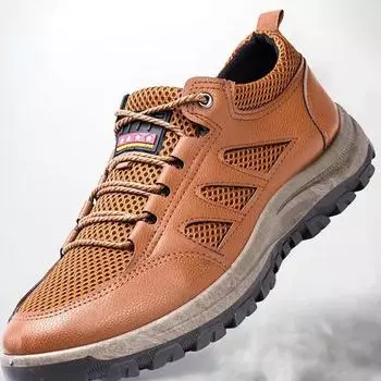 Мужская обувь, модные кожаные лоферы, дышащая удобная повседневная обувь с сеткой на шнуровке, уличные мужские кроссовки 39 чёрный