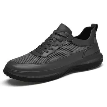 Мужская обувь, модные кроссовки из натуральной кожи, удобная повседневная обувь на шнуровке, уличные мужские кроссовки 38 чёрный