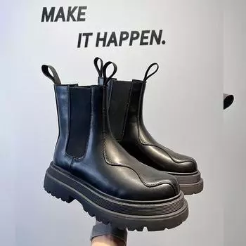 Мужская обувь, модные мужские ботинки челси на толстой подошве, роскошный бренд для мужчин, мотоциклетные ботильоны, кожаные классические мужские низкие туфли 38 чёрный