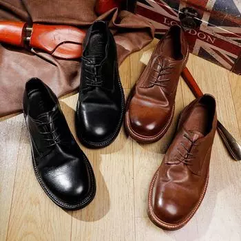 Мужская обувь Мужская обувь ручной работы Goodyear с кожаной подошвой, потертая, в стиле ретро, повседневная, универсальная, кожаная 37 чёрный