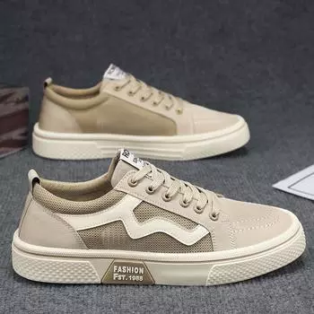 Мужская обувь, мужская парусиновая обувь, уличная четырехсезонная дышащая мужская обувь для доски, мужская модная дышащая повседневная офисная обувь 44 бежевый