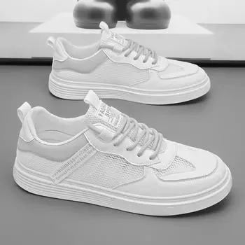 Мужская обувь Мужская парусиновая обувь Уличная летняя дышащая мужская обувь для доски Мужская модная дышащая повседневная обувь Дорожная обувь Мужская обувь с сеткой 40 белый