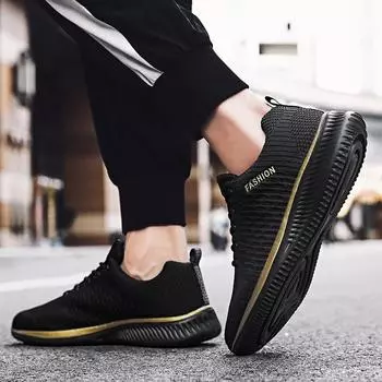 Мужская обувь, мужская повседневная обувь на шнуровке, легкие дышащие кроссовки, мужские кроссовки 38-48 38 чёрный