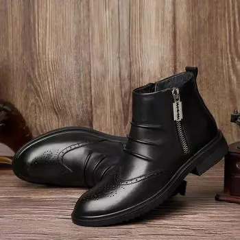 Мужская обувь Мужские ботинки из натуральной кожи Модные ретро-ботинки с боковой молнией по щиколотку Большие размеры 36-47 Мужские мотоциклетные ботинки Повседневная обувь 36
