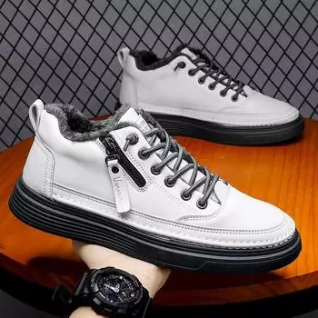 Мужская обувь на молнии, модная мягкая мужская обувь для отдыха на открытом воздухе, универсальная мужская повседневная хлопковая обувь, молодежная подростковая обувь для скейтбординга, плюшевые зимние кроссовки 7