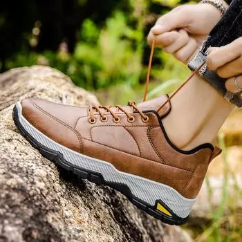 Мужская обувь на осень в британском стиле, модная кожаная теплая простая повседневная обувь на толстой подошве для походов, низкая удобная обувь Tide 39 чёрный