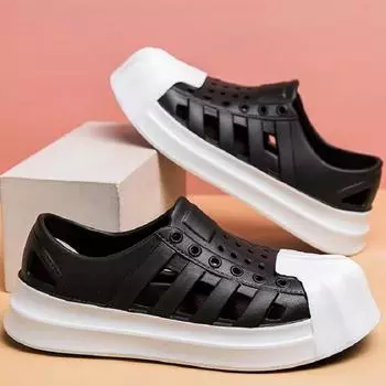 Мужская обувь на открытом воздухе Роскошные мужские сандалии с дышащей толстой подошвой унисекс, мягкие нескользящие женские сандалии из ЭВА, лето 2024, пляжная обувь 36 чёрный