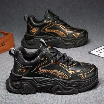 Мужская обувь на платформе, увеличивающая рост, папины туфли, мужская мода, осень, стиль колледжа, универсальная, повседневная, спортивная, модная обувь для хлеба, мужская 39 чёрный