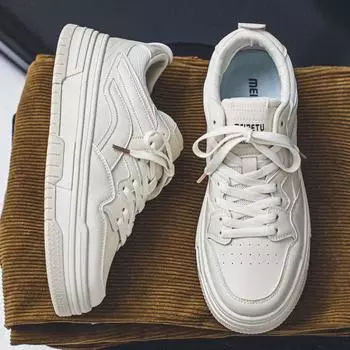 Мужская обувь на плоской подошве. Удобные кроссовки для мужчин. Белые повседневные мужские кожаные туфли. Обувь для прогулок на плоской платформе. 39 бежевый