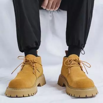 Мужская обувь на толстой подошве. Роскошные качественные трендовые модели. Для отдыха на природе, для деловых вечеринок, для повседневного офиса. Модная уличная молодежная обувь, классика. 38 жёлтый