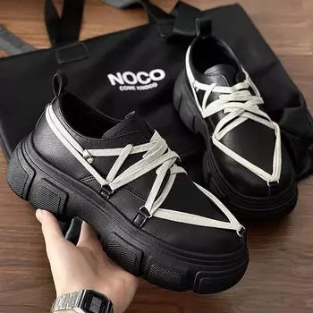 Мужская обувь на толстой подошве с увеличенной высотой 2024 года, повседневная, удобная, нескользящая, на шнуровке, на платформе, корейская, из искусственной кожи 39