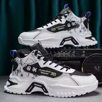 Мужская обувь Нескользящая обувь Мужская модная обувь Дышащая повседневная обувь Кроссовки для бега Мужская легкая обувь на платформе с увеличенным каблуком Студенческая обувь 44 синий