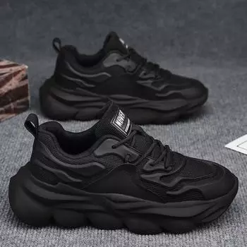 Мужская обувь Нескользящая обувь Мужская модная черная обувь Дышащая повседневная обувь Кроссовки для бега Мужская легкая обувь на платформе с увеличенным каблуком 44 чёрный
