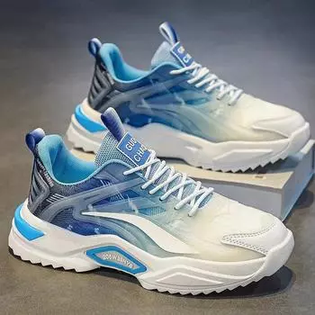 Мужская обувь Нескользящая обувь Мужская модная обувь Дышащая повседневная обувь Кроссовки для бега Мужская легкая обувь на платформе с увеличенным каблуком Студенческая обувь 44 синий