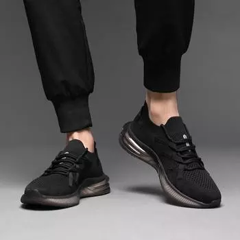 Мужская обувь, новая обувь с сеткой, толстая подошва, летающая тканая спортивная обувь с амортизацией на воздушной подушке, повседневная мужская обувь на каждый день 38 чёрный