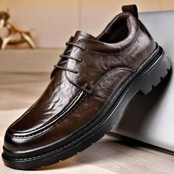 Мужская обувь, новая весенне-осенняя обувь из кожи в британском стиле, мужская деловая обувь для работы с большой головой из коровьей кожи, нескользящая повседневная обувь 38 коричневый