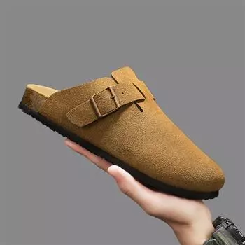 Мужская обувь, новинка 2024 года, летние дышащие офисные повседневные полутапочки с мягкой подошвой на одной педали 39 хаки